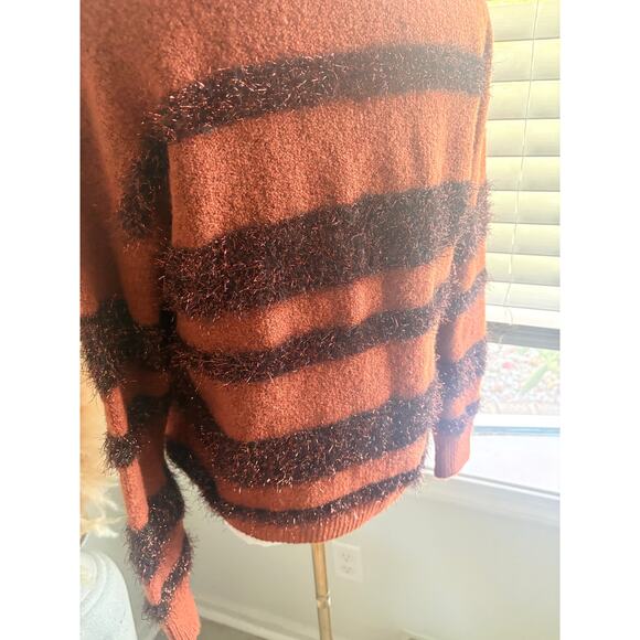 Madewell Metallic Tinsel Stripe Crewneck Sweater Womens XS Copper Holiday Party - Picture 10 of 11